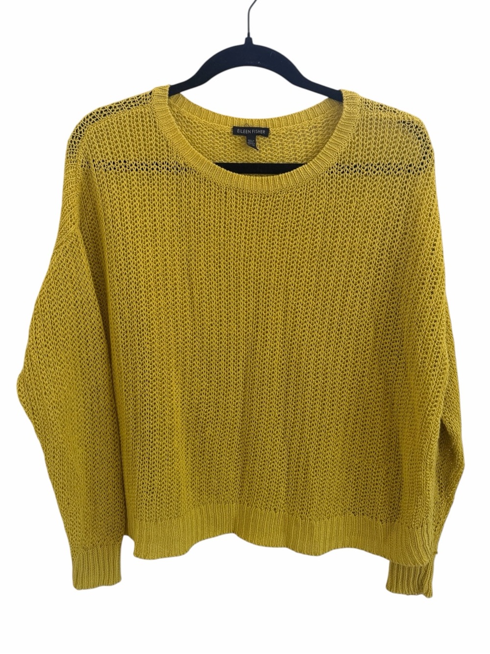 Eileen Fisher Linen Open-Knit Crewneck Sweater Yellow